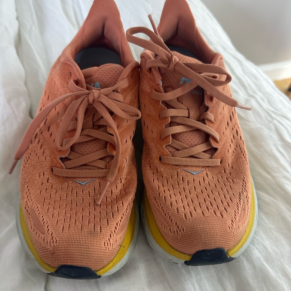 Hoka Orange and Yellow Athletic Shoes with Knit Upper